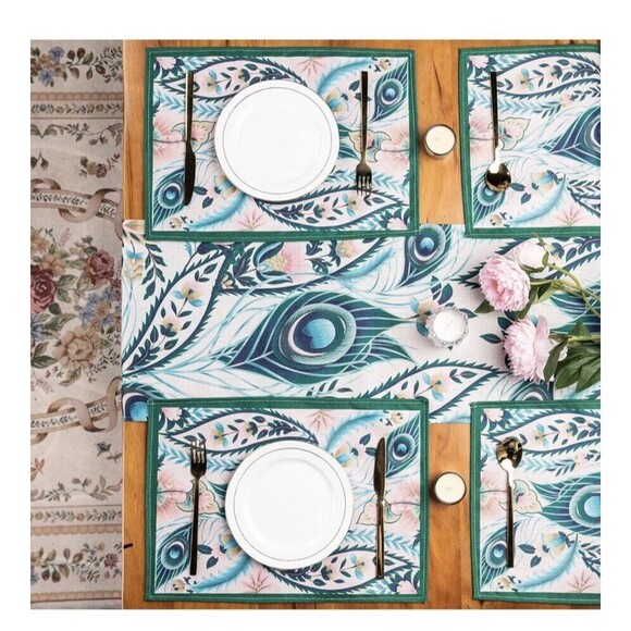 RUSPEPA Placemats Set of 4 with Peacock Feather Design, 12 x 17" Nice!! NEW!! - Picture 3 of 5